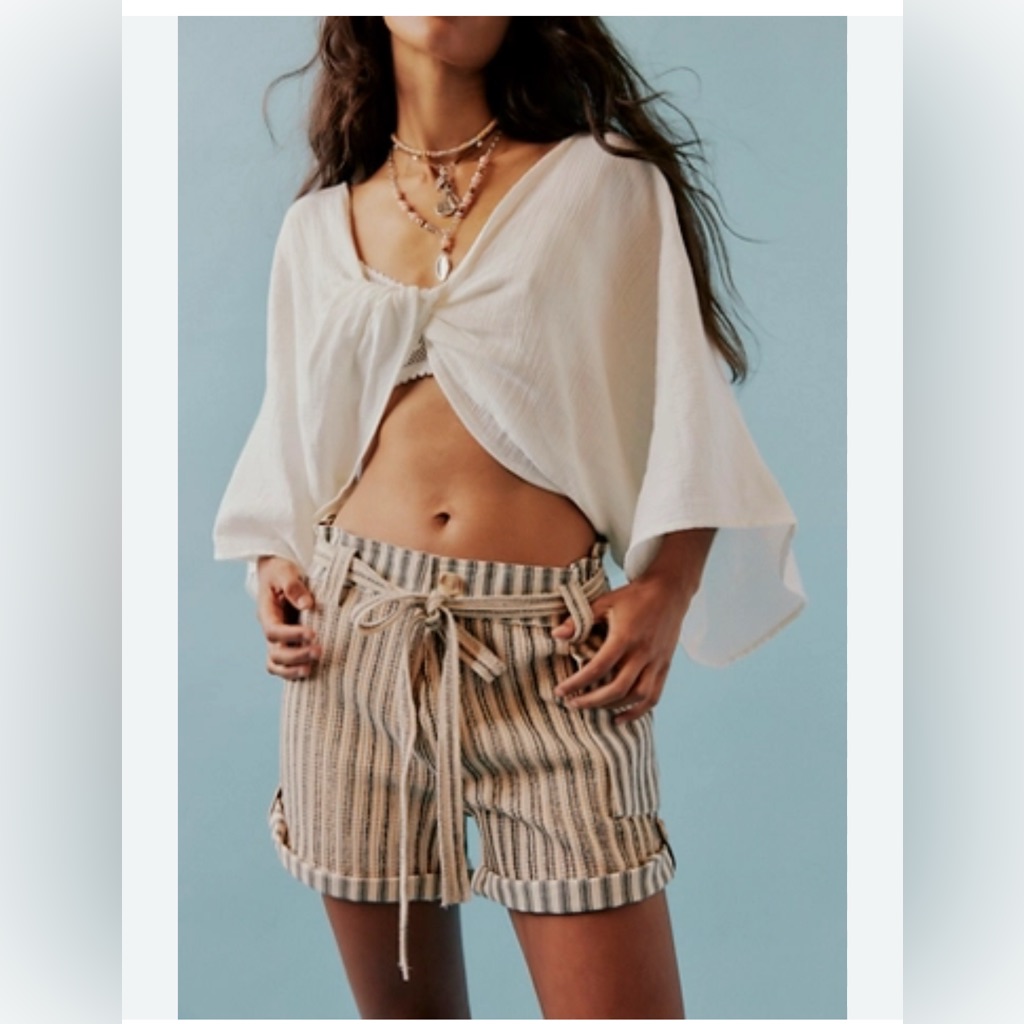 Free People One Harriet Striped Shorts In Black Combo